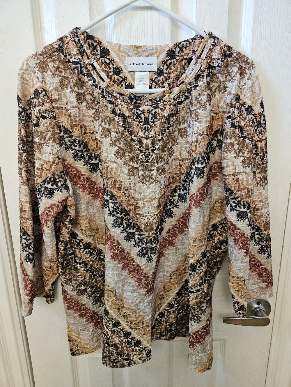 Alfred Dunner L 3/4 Sleeve Top with Sequined Neck